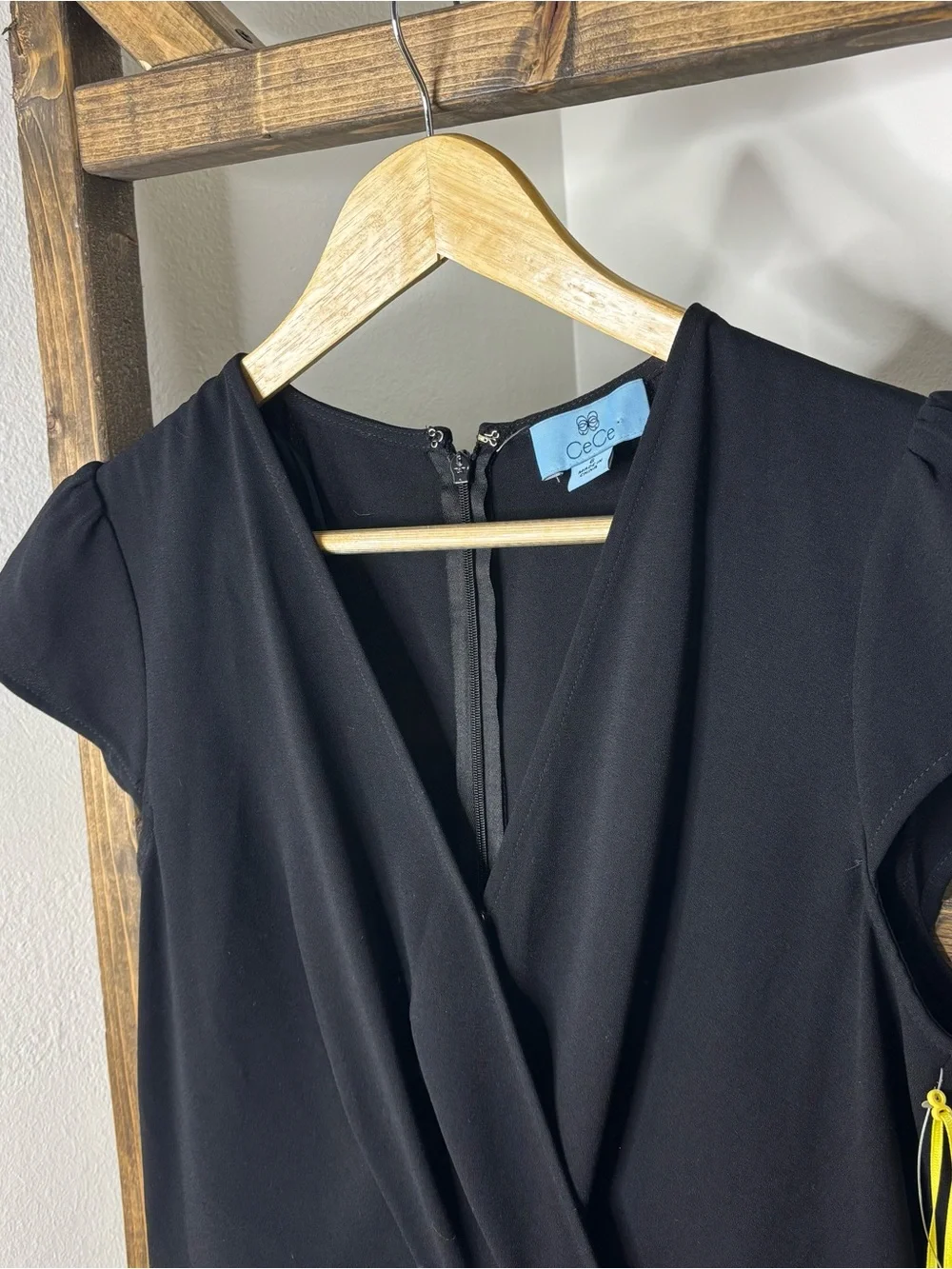 CeCe Black Short Sleeve Wrap Jumpsuit Size 6